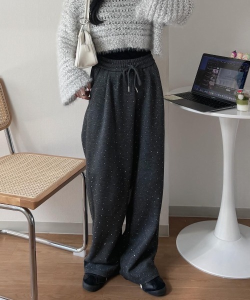 「nemne store」 スウェットパンツ フリー アイボリー レディース_画像4