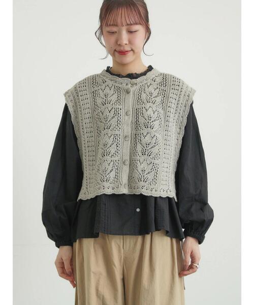 リネン 麻 ADAWAS クロシェ ニット ベスト ピスチェ 透かし編み モカ ベスト レディース 春夏 ビスチェ トップス クロシェ編み 透かし編み