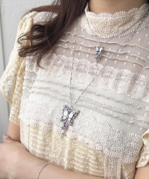ネックレス 蝶 小花モチーフ ネックレス レディースの画像