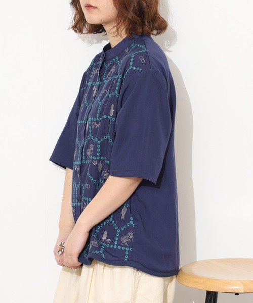Emago（イマゴ） ブラウス シャツ おうち透かし刺繍シャツ 半端袖 