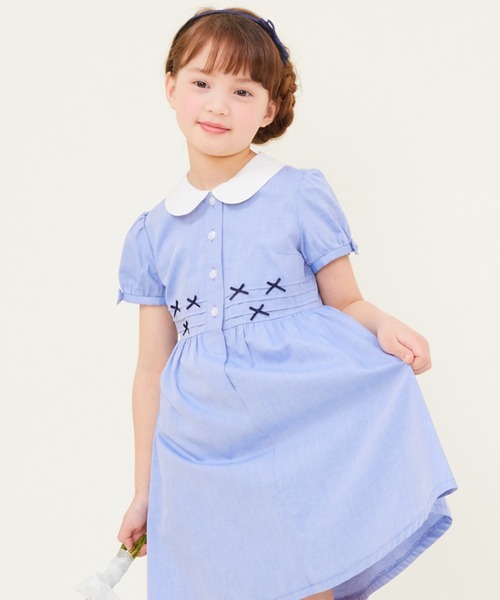 CHOPIN deux」 「KIDS」半袖ワンピース 130cm ネイビー キッズ 