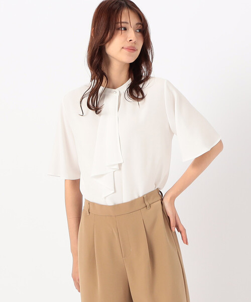 「COMME CA ISM」 半袖ブラウス LARGE ベージュ レディース_画像4