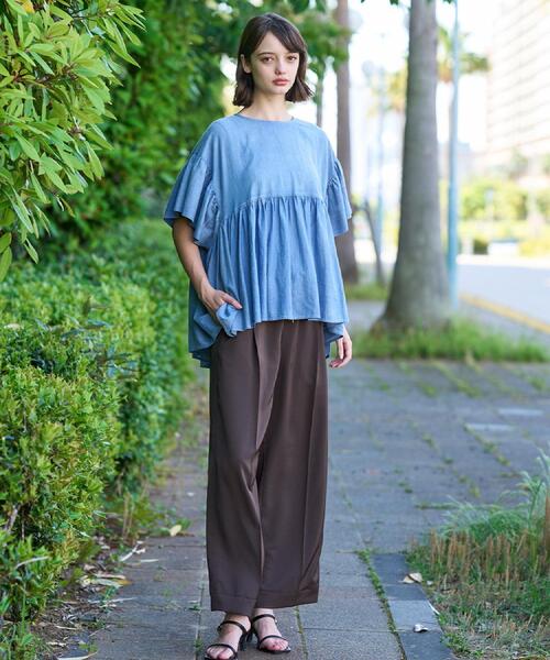 【極美品】ANAYI シアーブラウス　ターコイズブルー　半袖　リヨセル　M DRESSTERIOR（ドレステリア） ブラウス シャツ 半袖 「涼しく着映え