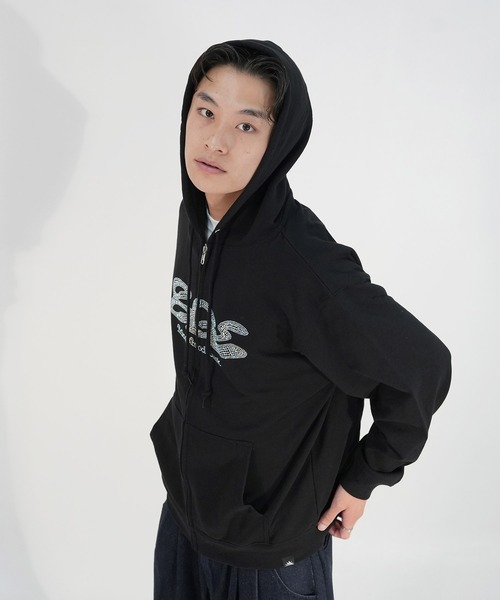 美品 y2k 希少 GLITZ チュニック パーカー 百合の紋章 ラインストーン BGL パーカー 「ユニセックスアイテム!」RHINESTONE LOGO ZIP PARKA