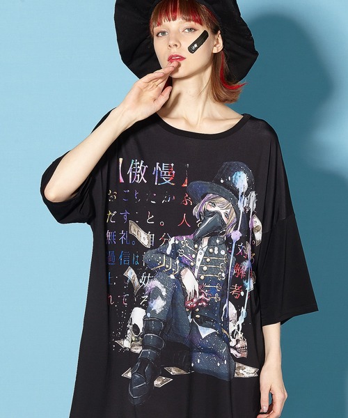 ankoROCK　フクロウ　Tシャツ　ブラック ankoROCK tシャツ 7つの大罪「傲慢」Tシャツ -メガビッグ