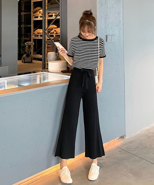 セットアップ サマーニット ボーダー ウエストリボンパンツセットアップ Zozotown Paypayモール店 通販 Paypayモール