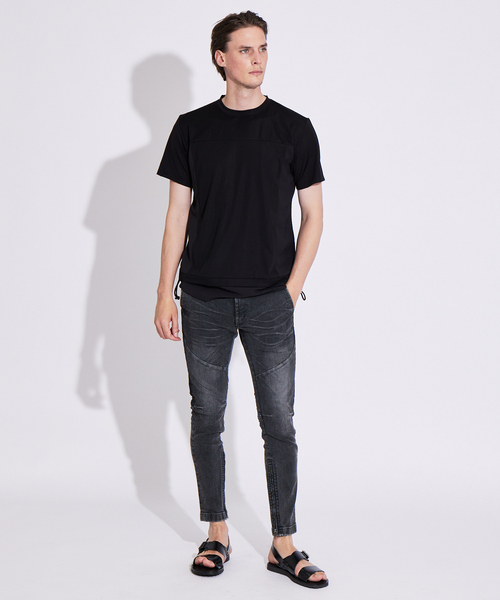 tシャツ ブロックサイドギャザー 半袖 Tシャツ メンズ : 58719765  