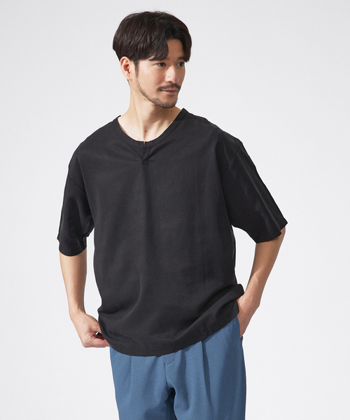 ABAHOUSE（アバハウス） tシャツ 「リネン混」オーバーサイズ Vネック