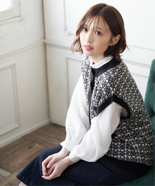 ikka（イッカ） ベスト ジレ ツィードライクニットベスト レディース