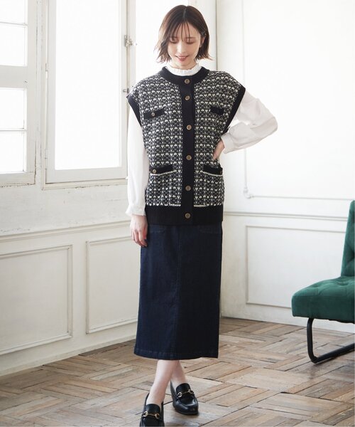 ikka（イッカ） ベスト ジレ ツィードライクニットベスト レディース