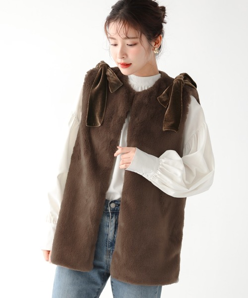 BB サイドリボンファージレ Fit more ベスト ジレ ショルダーリボンエコファージレ