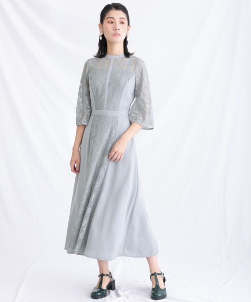Leja】異素材レースデコルテシアーAラインドレス結婚式
