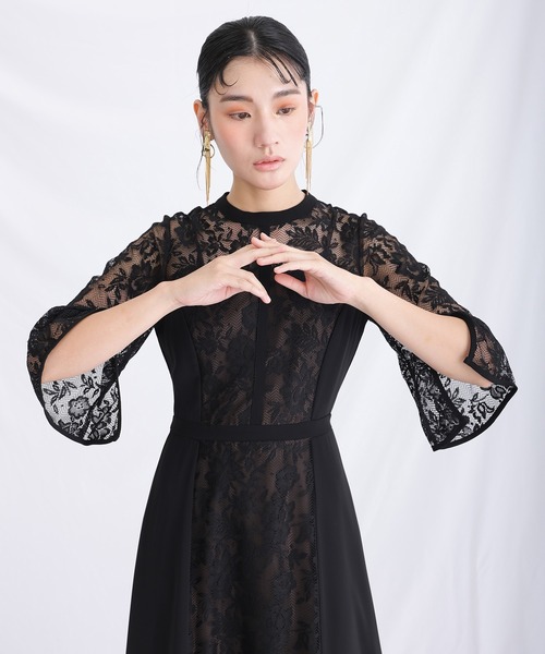 atlo ドレス 異素材切り替え パーティードレス お呼ばれ七分袖