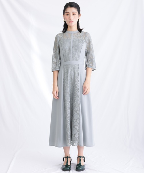 atlo（アトロ） ドレス 異素材切り替え パーティードレス お呼ばれ七分