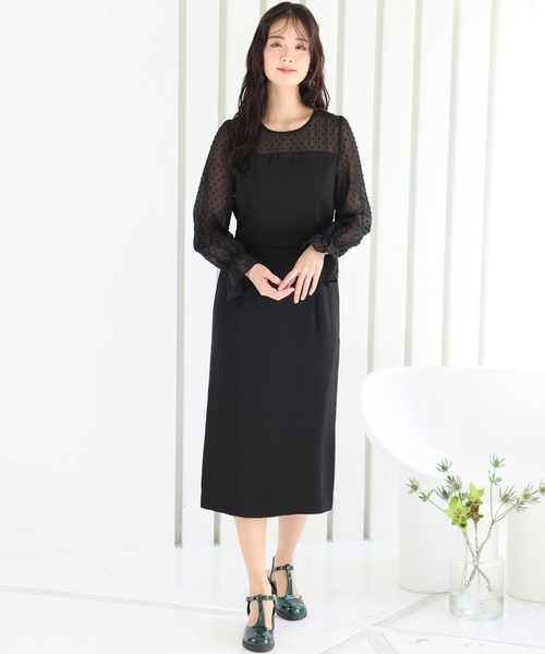 SNIDELフロッキードットワンピース パーティードレス オケージョンドレス SNIDELフロッキードットワンピース パーティードレス オケージョン