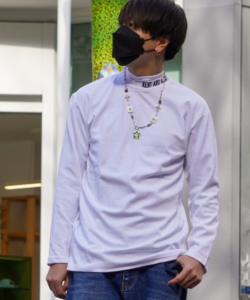 tシャツ 「unisex」ロゴ刺繍 モックネック ロンTee / Logo