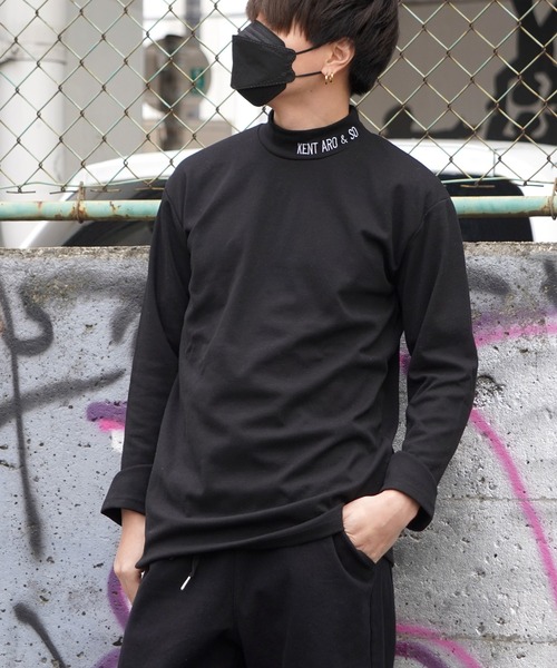 tシャツ 「unisex」ロゴ刺繍 モックネック ロンTee / Logo