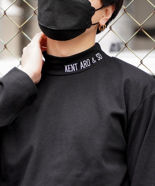 ロゴ刺繍入りモックネックロンT tシャツ 「unisex」ロゴ刺繍 モックネック ロンTee / Logo