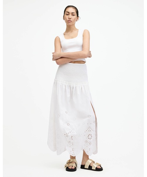 ALLSAINTS スカート ALEX EMBROIDERED BRODERIE MIDI SKIRT