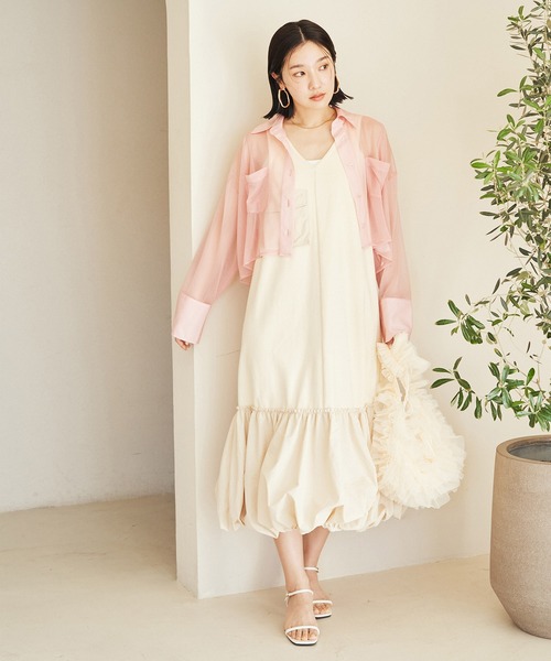 ピンク 長袖 シアーシャツ レディース　クロップドシャツ　最終価格 VIS ブラウス シャツ シアークロップドシャツ レディース