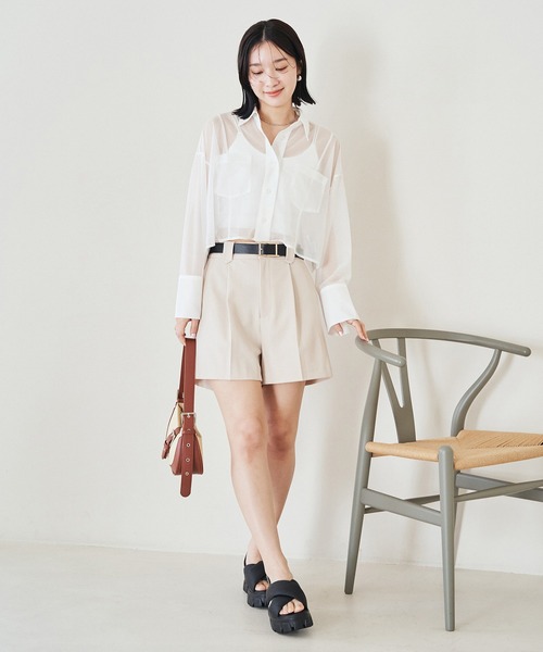 ブラウス シャツ シアークロップド ワークブラウス レディース シアークロップド ワークブラウス | AND ON JIONE STORE