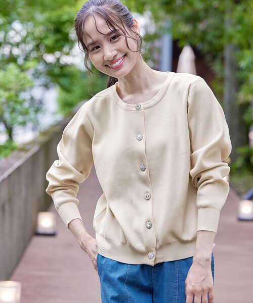 Tiaclasse カーディガン 「大きいサイズ」中空糸ビジューボタン  