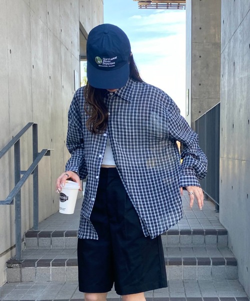 ブラウス シャツ チェックルーズシャツ(kiharu select) / チェックシャツ シアーシャツ シアートップス シースルー メンズライク 長袖