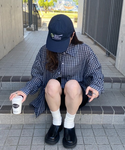 ブラウス シャツ チェックルーズシャツ(kiharu select) / チェックシャツ シアーシャツ シアートップス シースルー メンズライク 長袖 チェックルーズシャツ(kiharu select) / チェックシャツ シアー