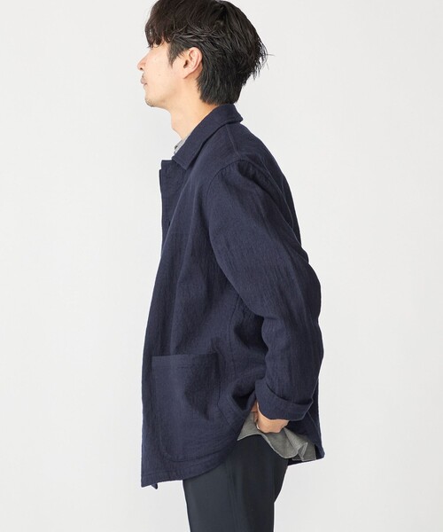 SHIPS × MONTI社製生地 カラミ シャツジャケット M ネイビー SHIPS（シップス） ブルゾン アウター SHIPS: ブラッシュド シャツ