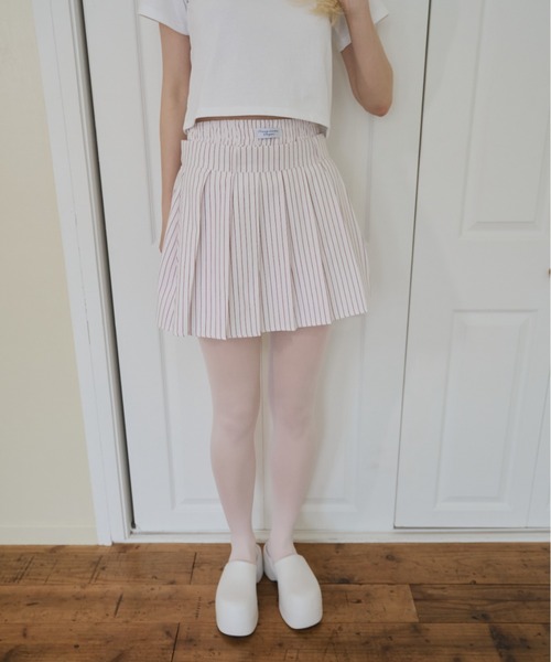 Smyeon スカート Stripe layered pleated skirt/ストライプ