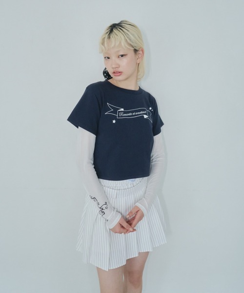 Smyeon スカート Stripe layered pleated skirt/ストライプレイヤード