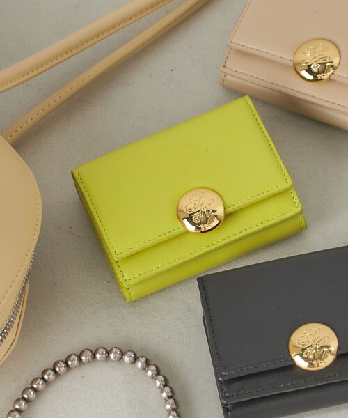 黒 レザー 三つ折り財布 ゴールドロゴ 財布 レディース 三つ折り財布 ミニ財布 レザー クロコ 型押し 牛革 本