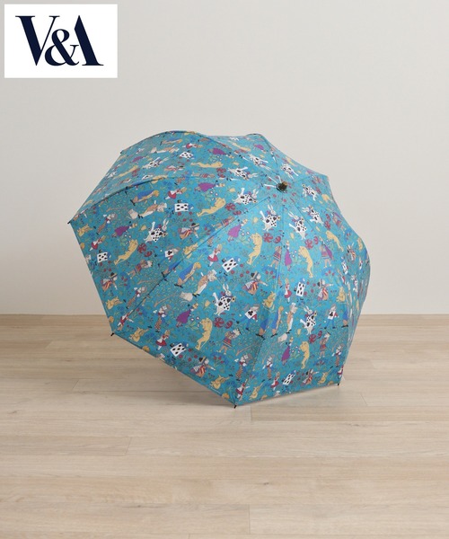 V＆A☆不思議の国のアリス☆晴雨兼用折りたたみ傘グリーン新品 FUNALIVE 折りたたみ傘 V＆A晴雨兼用一級遮光アリス柄深張り2段