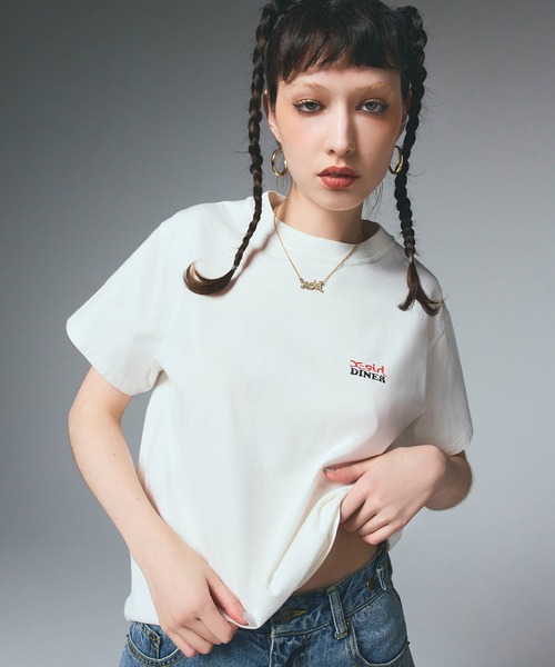 X-girl tシャツ HAMBURGER DISTRESSED S/S TEE レディース