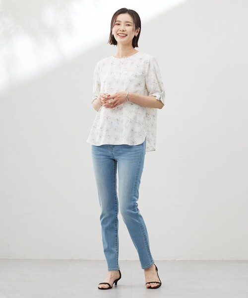 ブラウス シャツ 「洗える」ラインフラワープリント レディース