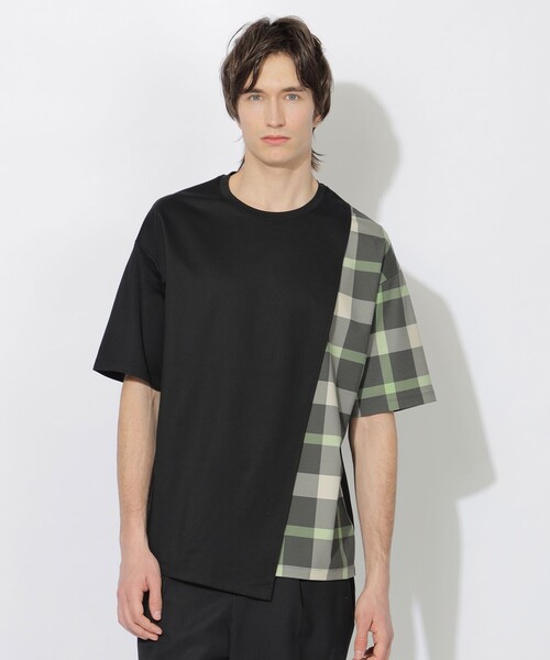 tシャツ 「一部WEB限定カラー」アシンメトリーチェックレイヤーTシャツ レディース