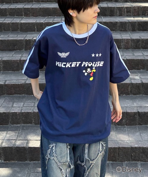Disney（ディズニー） tシャツ ユニフォームライク リブライン クルー
