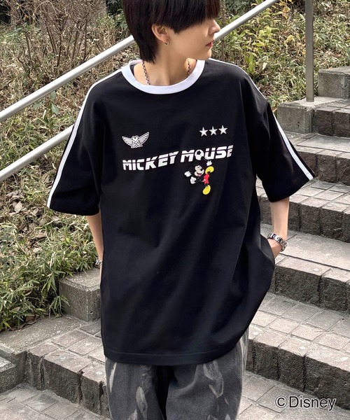 Disney（ディズニー） tシャツ ユニフォームライク リブライン クルー