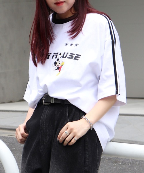 Disney（ディズニー） tシャツ ユニフォームライク リブライン クルー