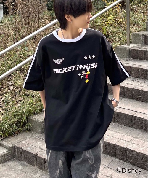 Disney（ディズニー） tシャツ ユニフォームライク リブライン クルー