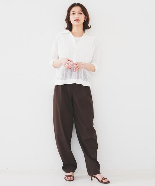 【七分袖春夏素材】メッシュ衿付きニット UNTITLED ニット セーター 「七分袖/春夏素材」メッシュ衿付き