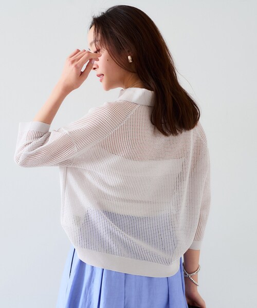 【七分袖春夏素材】メッシュ衿付きニット UNTITLED｜【七分袖/春夏素材】メッシュ衿付きニット | Rakuten