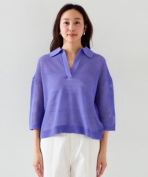 【七分袖春夏素材】メッシュ衿付きニット UNTITLED｜【七分袖/春夏素材】メッシュ衿付きニット | Rakuten