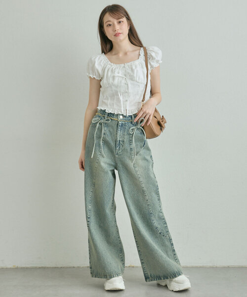 ブラウス シャツ ダブルリボンデコルテブラウス レディース OLIVE des ブラウス シャツ ダブルリボンブラウス レディース