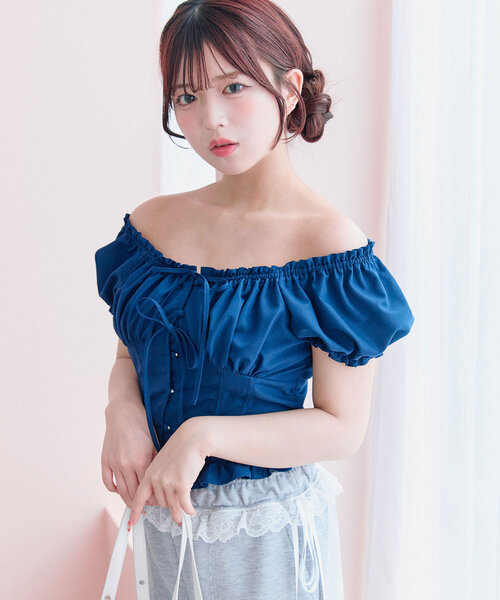 ブラウス シャツ ダブルリボンデコルテブラウス レディース OLIVE des ブラウス シャツ ダブルリボンブラウス レディース