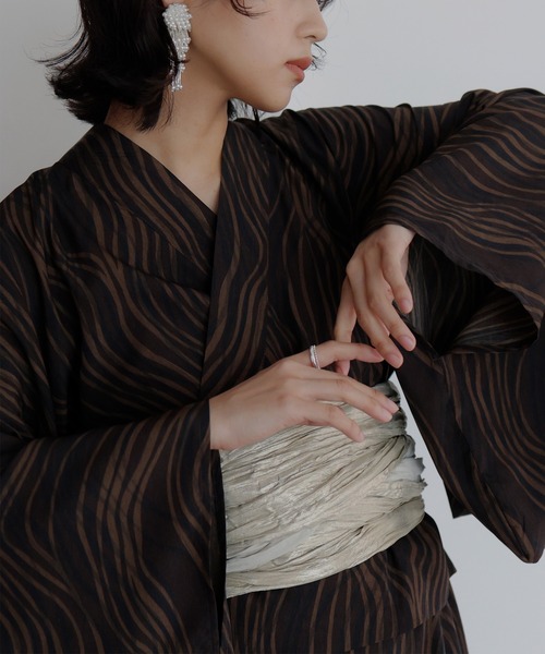 utatane 浴衣 浴衣3点セット 綿麻 モノクロ点描麻の葉