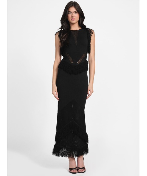 ワンピース 2015AW Dsquared2 Leather Fringes Dress GUESS（ゲス） ワンピース SL Luisa Fringe Maxi Sweater Dress