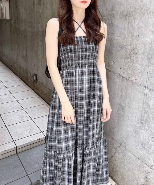 INGNI ワンピース ホルターネックチェック柄シャーリング