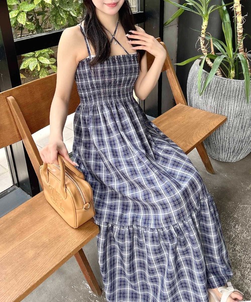 INGNI ワンピース ホルターネックチェック柄シャーリング