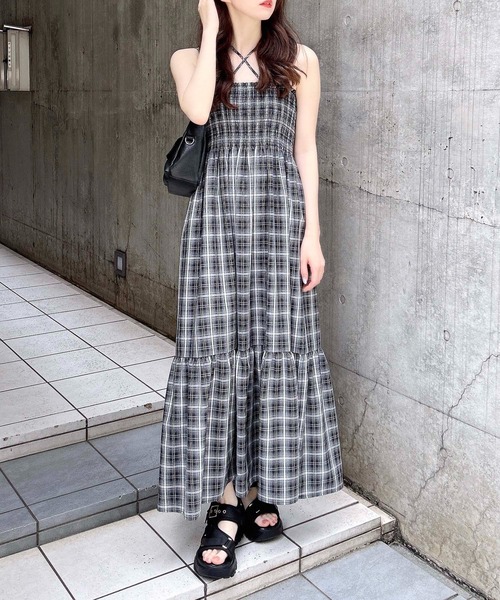 INGNI ワンピース ホルターネックチェック柄シャーリング